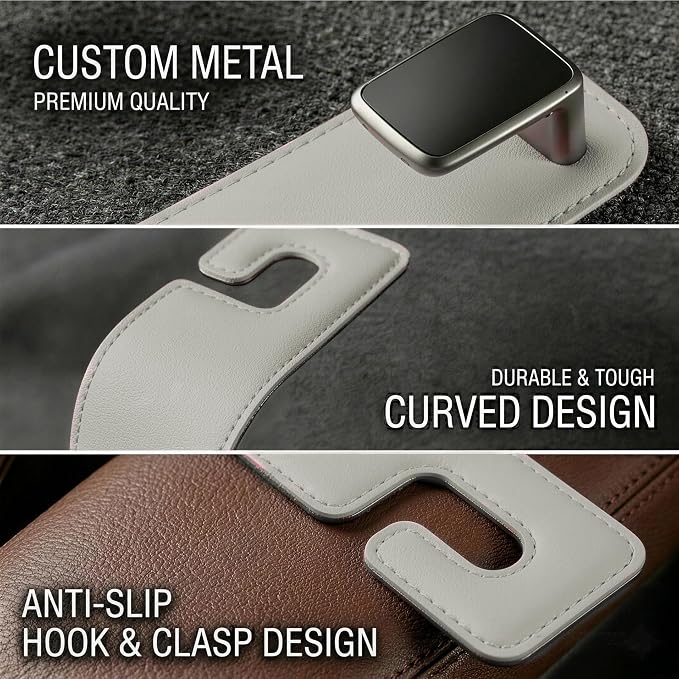 Car Headrest Hook,Premium Leather Back Seat Hanger for Purse & Bags | Solid 40lb metal core,360-degree silent rotation,space-saving hidden folding,durable dual support (2, Grey) - Image 4