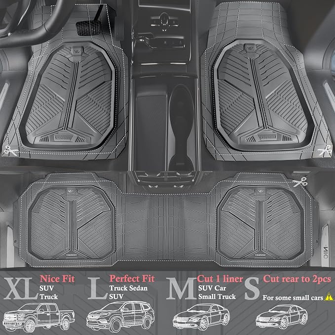 CAR PASS Heavy Duty Rubber Car Mats with Cargo Liner, Deep-Dish Car Floor Mats and Trunk Mat All Weather, Universal Trim-to-Fit for SUVs Trucks Sedans, Waterproof Anti-Slip, Trimmable V12 Gray - Image 2