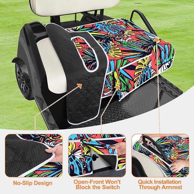 PGmoon Golf Cart Seat Covers with 4 Front Pockets & Nonskid Bottom | Universal Golf Cart Seat Towel Blanket Fits for EZGO, Yamaha, Club Car and More 2 Person Seats Golf Carts - Image 3