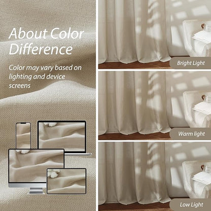 RYB HOME Linen Sheer Curtains 2 Panels for Living Room, Semi Transparent Privacy Drapes with Rod Pocket Farmhouse Style Window Treatments for Bedroom, Taupe, 52" W x 120" L - Image 6