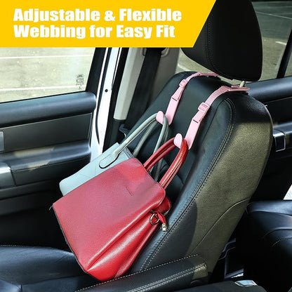 4-Pack Car Headrest Hooks, 40lb Load, Adjustable Car Hooks | Fits most headrest bars, Holds backpacks, umbrellas, water bottles, coats, purses, handbags, groceries, Pink - Image 3