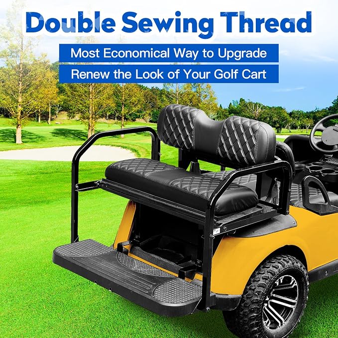 NOKINS Golf Cart Seat Covers 4 Piece Fits Club Car DS 2000.5-Up | Front and Rear Seat Vinyl Covers, Golf Cart Accessories, No Staples(Black&Black Stitch) - Image 3