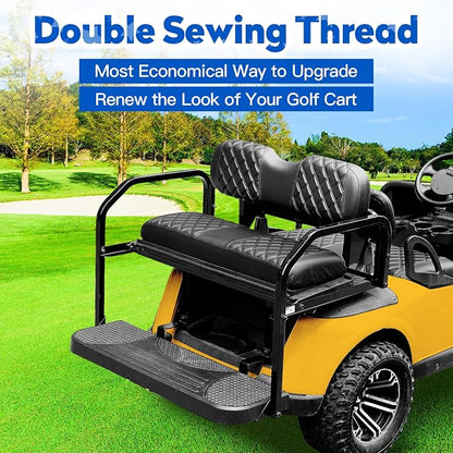NOKINS Golf Cart Seat Covers 4 Piece Fits Club Car DS 2000.5-Up | Front and Rear Seat Vinyl Covers, Golf Cart Accessories, No Staples(Black&Black Stitch) - Image 3