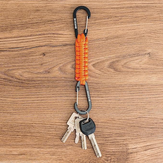 BRAVESHINE Paracord Keychain Carabiner Clip | D Ring Hanger Lanyard Hook | 7.3inch Long | for Stroller, Water Bottle, Key, Backpacks, Men, Women, Luggage, Car Seat Headrest, Fence, Bag Charms - Image 3