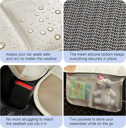 Sinvitron Car Seat Protector for Kids, Anti-Slip Thick Padding, Seat Mark Protection, 2 Storage Pockets for Toys & Snacks, Universal Fit for Most Vehicles (White, 2 Pack) - Image 5