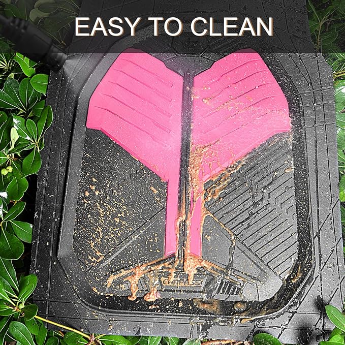 CAR PASS Heavy Duty Rubber Car Mats, Deep Dish Car Floor Mats All Weather, Car Mats Full Set 3-Piece Trim to Fit for Sedans SUVs Trucks,Women Waterproof Anti-Slip Automotive Mats, V12 Black and Pink - Image 7