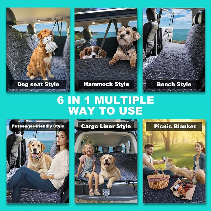 Meginc Dog Car Seat Cover for Back Seat, 54" Waterproof Dog Car Hammock with Mesh Window and Side Flaps, 600D Oxford Fabric Pet Seat Protector for Cars, SUVs & Mid-Size Trucks, Black - Image 7