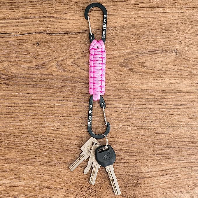 BRAVESHINE Paracord Keychain Carabiner Clip | D Ring Hanger Lanyard Hook | 7.3inch Long | for Stroller, Water Bottle, Key, Backpacks, Men, Women, Luggage, Car Seat Headrest, Fence, Bag Charms - Image 2