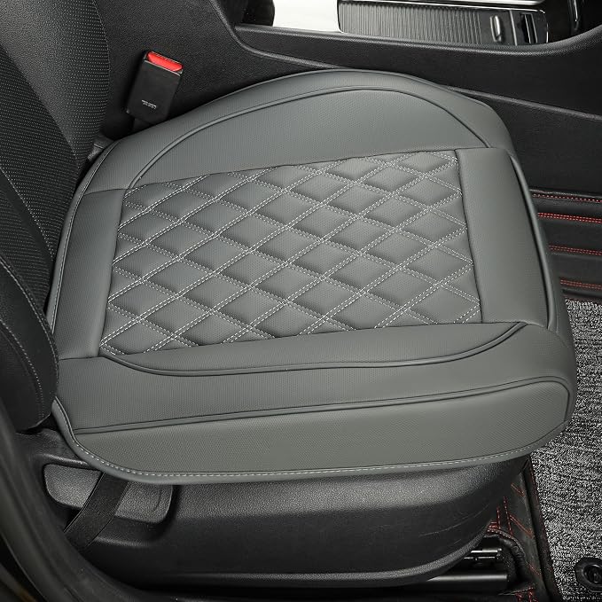 Leather Front Car Seat Cover, Bottom, Grey, 1 Pack | Driver Seat Cushion Cover, Luxury Seat Protector, Waterproof, Full Wrap, For Most Vehicles, Sedan, Truck, SUV - Image 4