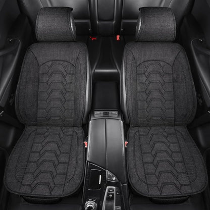 Linen Front Car Seat Covers Cloth Fabric Automotive Seat Protectors | Breathable Durable Anti-Slip All-Season Comfort Easy to Install Universal Fit for 95% of Cars Trucks SUVs Vans (Black, 2PCS) - Image 4