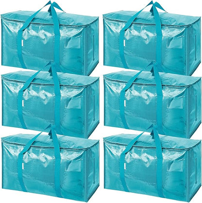 TICONN 6 Pack Extra Large Moving Bags Heavy Duty with Zippers & Carrying Handles, Durable Storage Bags Moving Boxes for Closet Organizers and Storage (6 Pack, Aqua) by TICONN