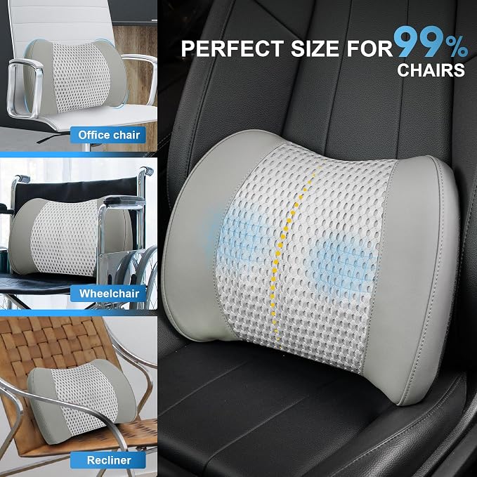 Lofty Aim Lumbar Support Pillow for Car, Car Seat Back Support for Driving | Memory Foam Car Lumbar Support for Driving, Car Back Cushion, Adjustable Straps, Lower Back Pillow, Breathable 4D Mesh, Gray - Image 8