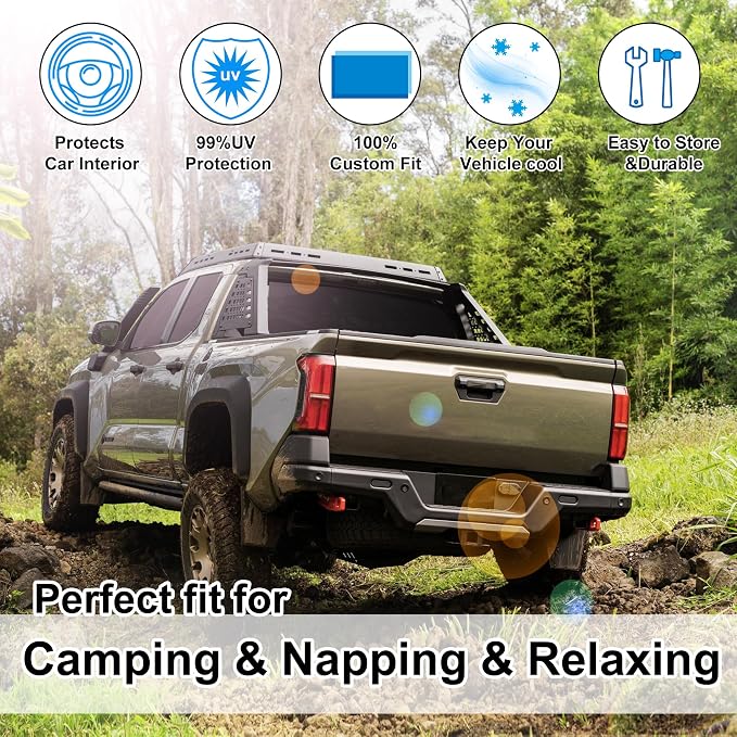 6PCS Windshield Sun Shade Custom Fit for 2024 Toyota Tacoma Accessories Foldable Sunshade Side Rear Window Shade Cover Full Set Privacy Protection Keeps Car Cool - Image 6