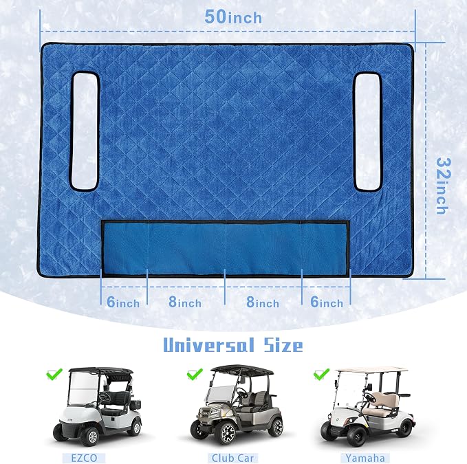 YOKYHOM Golf Cart Seat Covers with 4 Front Pockets, Thick Seat Towel Blanket with Non-Slip Backing, Fits EZGO, Club Car, Yamaha and More 2 & 4 Passenger Golf Carts, Blue - Image 4