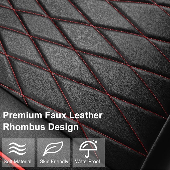 CAR PASS 2 Pack Leather Front Car Seat Covers, Bottom Seat Covers Full Wrapped with Storage Pocket, Anti-Slip PU Seat Protectors,Waterproof Seat Cushion Pad Universal Fit Sedan SUV Truck, Black/Red - Image 2