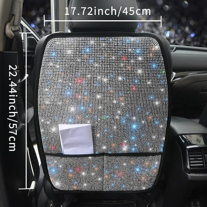 Bling Crystal Car Seat Back Kick Protectors with Storage, Sparkly Diamond Kick Mats, Universal Seat Protector for SUV and Automotive Crystal Auto Accessories for Women White 2pcs - Image 3