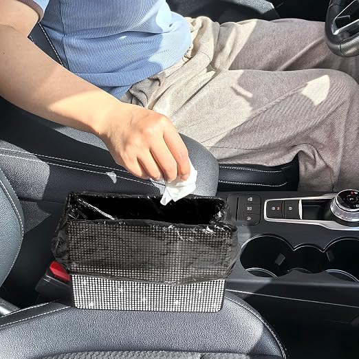 Accmor Bling Car Trash Can, Foldable Vehicle Trash Bin Dustbin Garbage Organizer Storage, Sparkling Crystal Rhinestone Trash Bags Holder Container with 30pcs Garbage Bag Car Accessories for Auto, SUV - Image 6