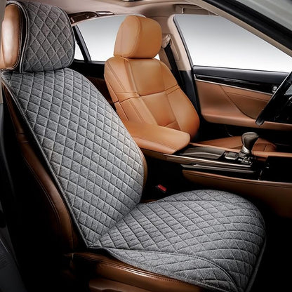 Faux Linen Front Car Seat Cover, Seat Protector, 1 Unit, Cool Gray | Non-Slip Bucket Sear Cover for Most Cars, SUVs, Vans & Trucks – Machine Washable, Side-Airbag Friendly by IVICY