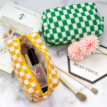 Checkered Makeup Bag for Purse, Small Travel Cosmetic Pouch,Orange,6 Pack | Cute Zipper Makeup Organizer for Women, Travel Essentials, Toiletries, Makeup Brushes, Beauty Accessories&Bridesmaid Gifts - Image 4