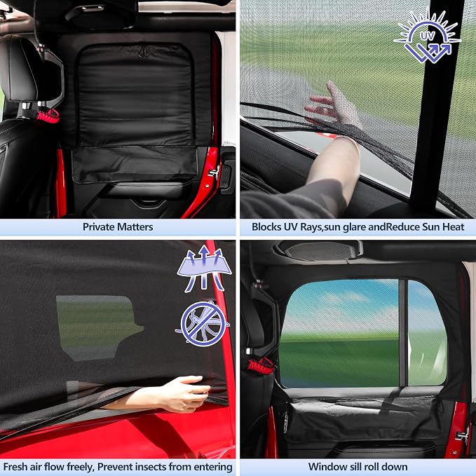 sukemichi Side Car Window Sunshades for Jeep Wrangler JK JL Gladiator JT Accessories, 2 Pcs Rear Window Sun Shade Privacy Full Covers/Half Shade for Jeep Wrangler, Window Curtains for Baby Protection - Image 4