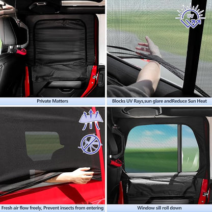 sukemichi Side Car Window Sunshades for Jeep Wrangler JK JL Gladiator JT Accessories, 2 Pcs Rear Window Sun Shade Privacy Full Covers/Half Shade for Jeep Wrangler, Window Curtains for Baby Protection - Image 4