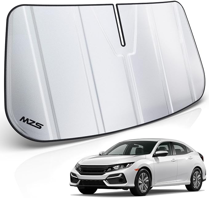 MZS Windshield Sun Shade Compatible with Civic 2016-2021 | 6-Layer Heat Insulation, 99% UV Blocking, Keeps Interior Cool, Full Coverage Visor, Foldable Car Window Sunshade, Storage Bag by MZS