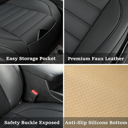 1 Pack Leather Front Car Seat Covers,Bottom Seat Covers for Cars,Driver Car Seat Cushion Cover,Luxury Seat Protectors,Waterproof,Full Wrap,for Most Vehicles,Sedan,Truck,SUV(Black) - Image 2