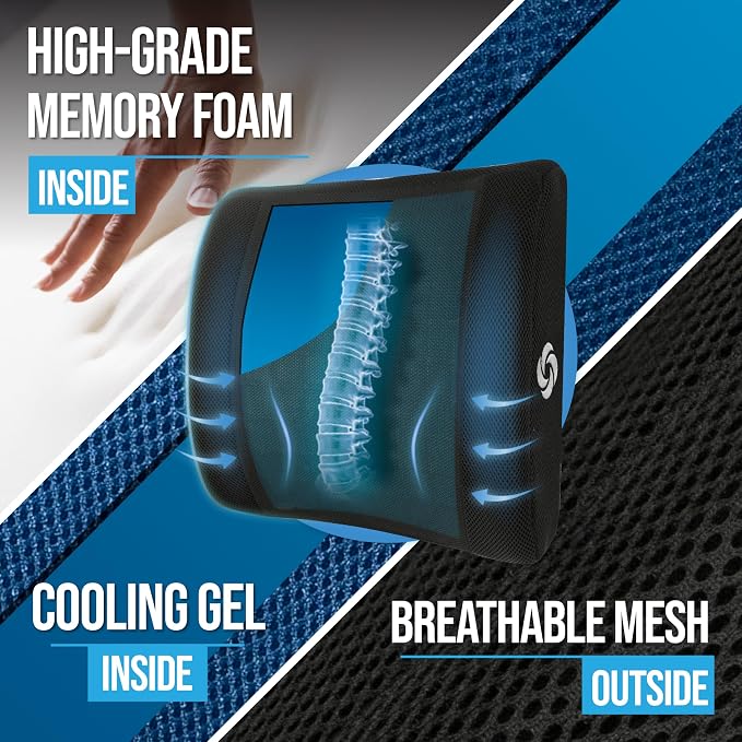 Samsonite Cooling Memory Foam Lumbar Support Pillow for Office Chair, Gaming Chair & Car Seat Automotive Ergonomic Back Cushion, Home Office Essentials, Sitting Comfort and Posture Relief Back Support - Image 3