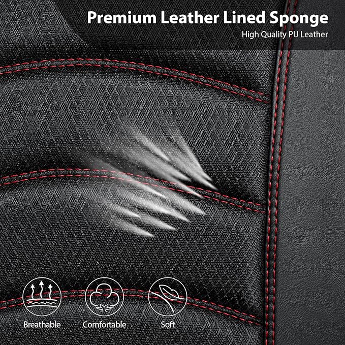 CAR PASS Comfortable 3D Foam Mesh Leather Car Seat Covers Front, Air Cool Mesh Breathable Front Seat Covers for Car, Universal Fit for SUV Truck Sedan Automotive, Airbag Compatible,Black Red - Image 9
