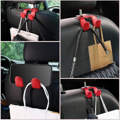 LivTee Upgraded Superior Leather Car Seat Back Headrest Hook, 2 in 1 Auto Seat Hook Hangers Holder Organization Interior Accessories for Purses Coats Umbrellas Grocery Bags Handbag (Red) - Image 6