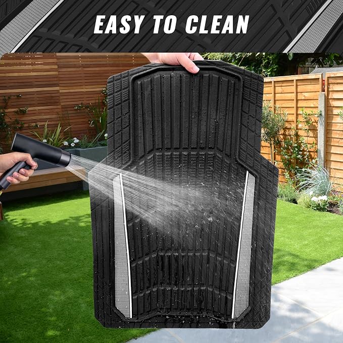 CAR PASS Heavy Duty Rubber Car Floor Mats, Deep Waterproof Car Floor Mats All Weather, Aluminum Film Floor Mats for Cars Non-Slip Universal Trim to Fit for SUVs Trucks Sedans Vans, Black Grey Metallic - Image 8