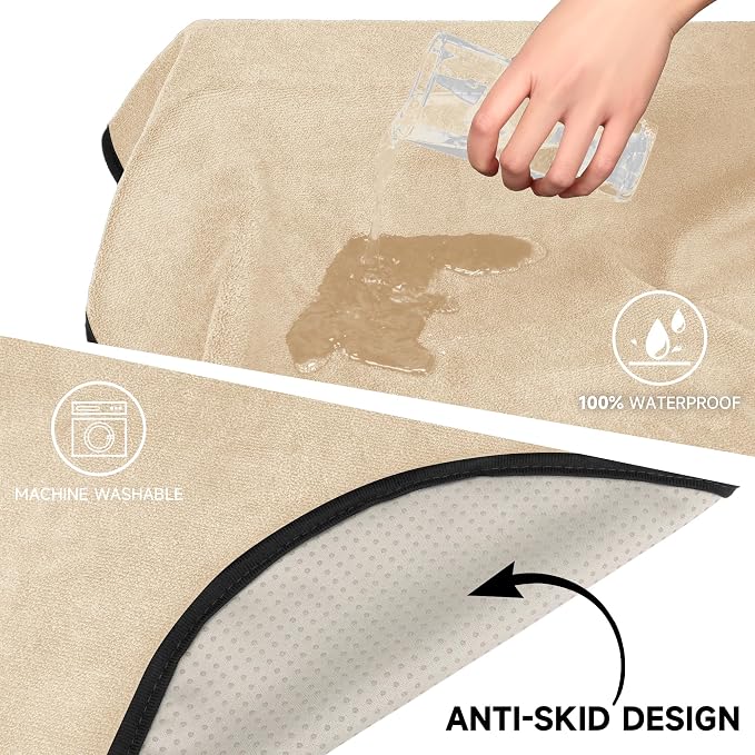 Car Seat Covers 2pcs Beige Waterproof Towel Car Seat Cover Universal Fit for Most Trucks SUV Fitness Athletes Pets Gym and Water Sport - Image 4