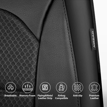 CAR PASS Memory Foam Car Seat Covers,Air Cool Mesh Thick Seat Covers Front Seats,Black Metal Film Leather Seat Cover for Car,Universal Automotive Comfort for Most Car,Truck,Airbag Compatible,All Black - Image 5