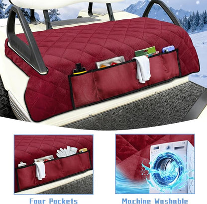 YOKYHOM Golf Cart Seat Covers with 4 Front Pockets, Thick Seat Towel Blanket with Non-Slip Backing, Fits EZGO, Club Car, Yamaha and More 2 & 4 Passenger Golf Carts, Red - Image 6