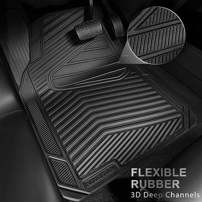 CAR PASS Rubber Car Mats, Waterproof Car Floor Mats All Weather,Car Mat Full Set 3 Piece, Automotive Floor Mat Trim to Fit for Cars Sedans SUVs Trucks, Anti-Slip Easy Clean, All Black - Image 2