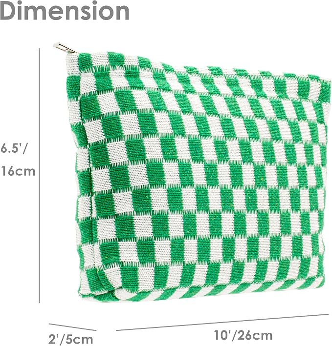 PAZIMIIK Checkered Makeup Bag for Purse, Small Flat Cosmetic Pouch,Green | Cute Zipper Makeup Organizer for Women, Travel Essentials, Toiletries, Makeup Brushes, Beauty Accessories&Bridesmaid Gifts - Image 4