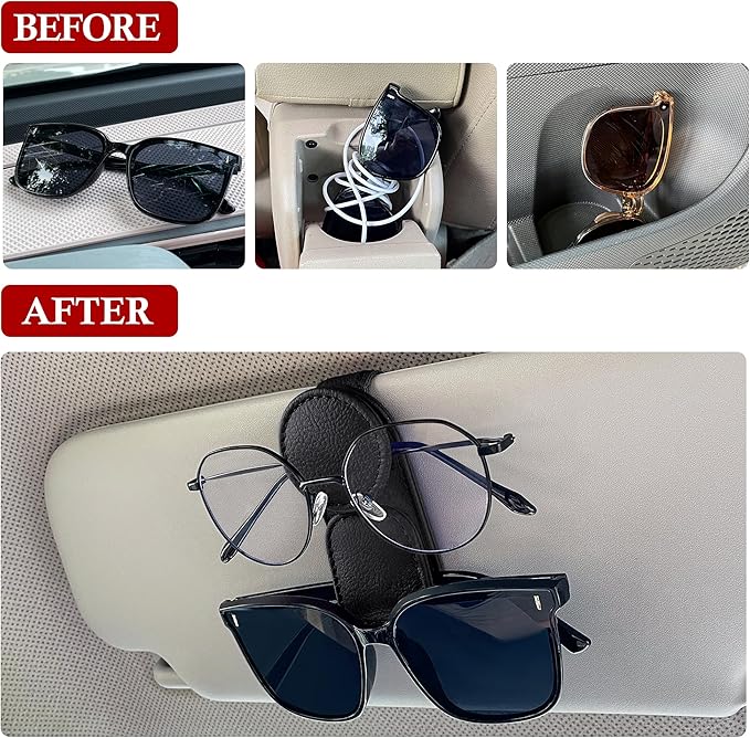KIWEN Sunglasses Holder for Car Visor, Magnetic Leather Sunglass Eyeglass Hanger Clip for Car Sun Visor Accessories (1, Black) - Image 2