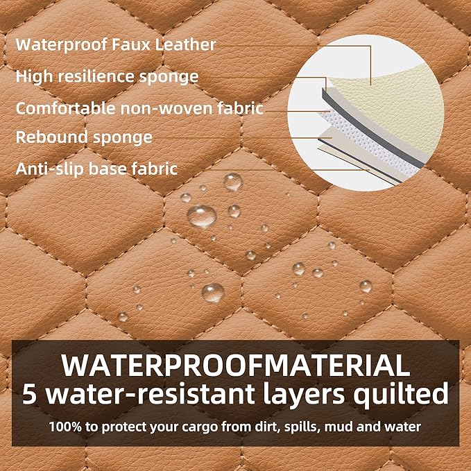 Elantrip Car Seat Cover Full Set Leather Waterproof Front Rear Cognac | 5-piece rich cognac leather set — luxury cabin makeover with full waterproof protection - Image 2