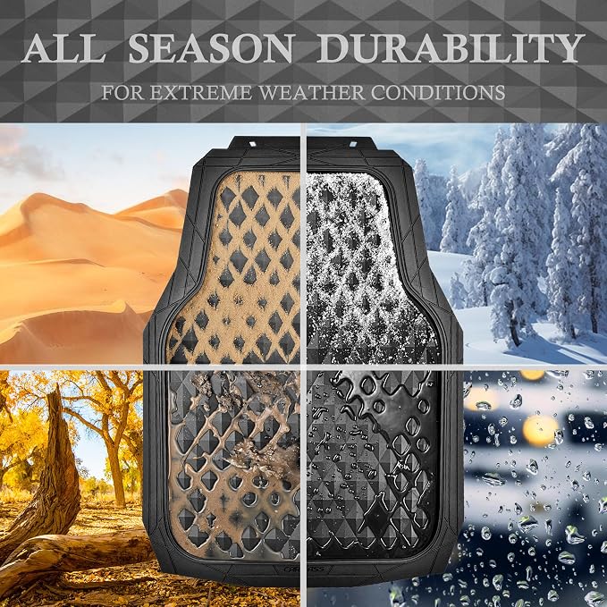 CAR PASS Heavy Duty Rubber Black Car Floor Mats & Cargo Liners, Deep Dish All-Weather Trunk Mats Durable Anti-Slip 3D Rhombus Waterproof Trim to Fit Liner Universal Fit Auto,Sedan,SUV,Truck, Black - Image 4