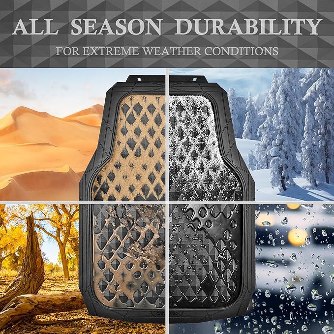 CAR PASS 3 Row Heavy Duty Rubber Car Mats, Deep-Dish All-Weather for 7 Seats 8 Seater 2nd & 3rd Floor Mats Waterproof Universal Trim Fit Liner Van,SUV,7 Passengers Vehicle,Automotive 3D Rhombus Black - Image 3