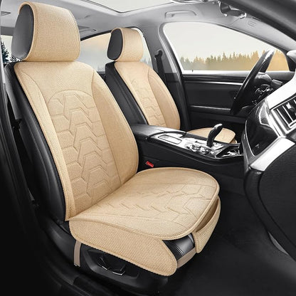 Linen Front Car Seat Covers Cloth Fabric Automotive Seat Protectors | Breathable Durable Anti-Slip All-Season Comfort Easy to Install Universal Fit for 95% of Cars Trucks SUVs Vans (Beige, 2PCS) - Image 2