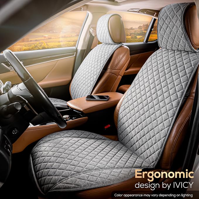 Faux Linen Front Car Seat Cover, Seat Protector, 1 Unit, Cool Gray | Non-Slip Bucket Sear Cover for Most Cars, SUVs, Vans & Trucks – Machine Washable, Side-Airbag Friendly - Image 9