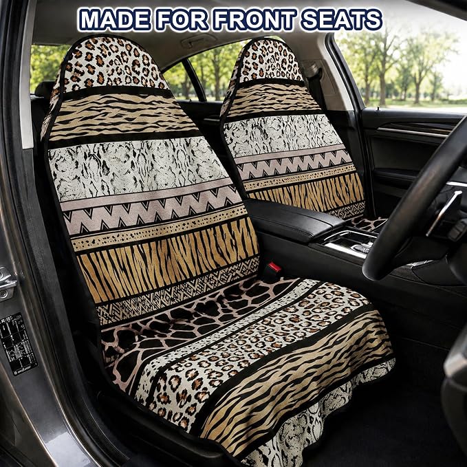 Car Seat Towel Cover 2 Pack for Front Seats, Sweat Absorbent Car Seat Protector with Non-Slip Backing, Waterproof Towel Car Seat Covers for Runners, Gym, Swimming, Beach, Wild Safari Stripe - Image 2