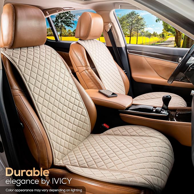 Faux Linen Front Car Seat Cover, Seat Protector, 1 Unit, Light Beige | Non-Slip Bucket Sear Cover for Most Cars, SUVs, Vans & Trucks – Machine Washable, Side-Airbag Friendly - Image 8