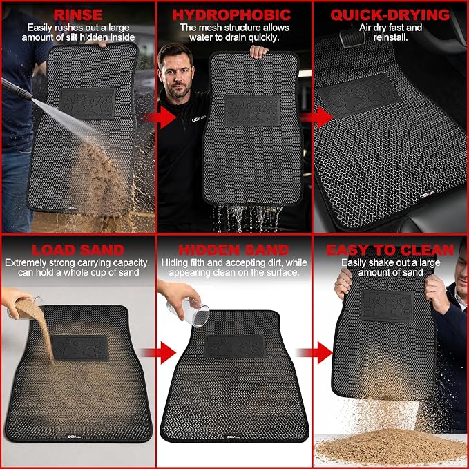 Universal Car Floor Mats, 3D Mesh Fabric All Weather Waterproof Car Floor Liners,With Anti-Slip Granule Backing&Driver Heel Pad,Efficient Dust&Dirt Resistant for Sedan,SUV,Truck,Van,Set of 4pcs - Image 6
