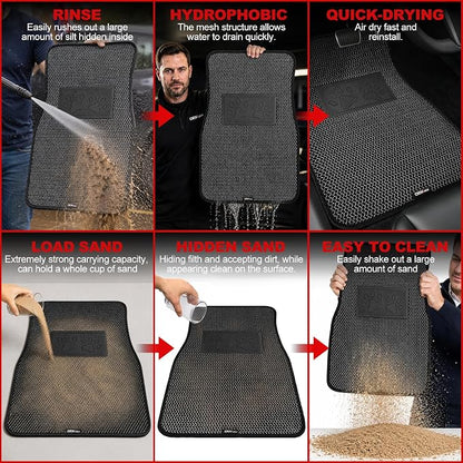 Universal Car Floor Mats, 3D Mesh Fabric All Weather Waterproof Car Floor Liners,With Anti-Slip Granule Backing&Driver Heel Pad,Efficient Dust&Dirt Resistant for Sedan,SUV,Truck,Van,Set of 4pcs - Image 6