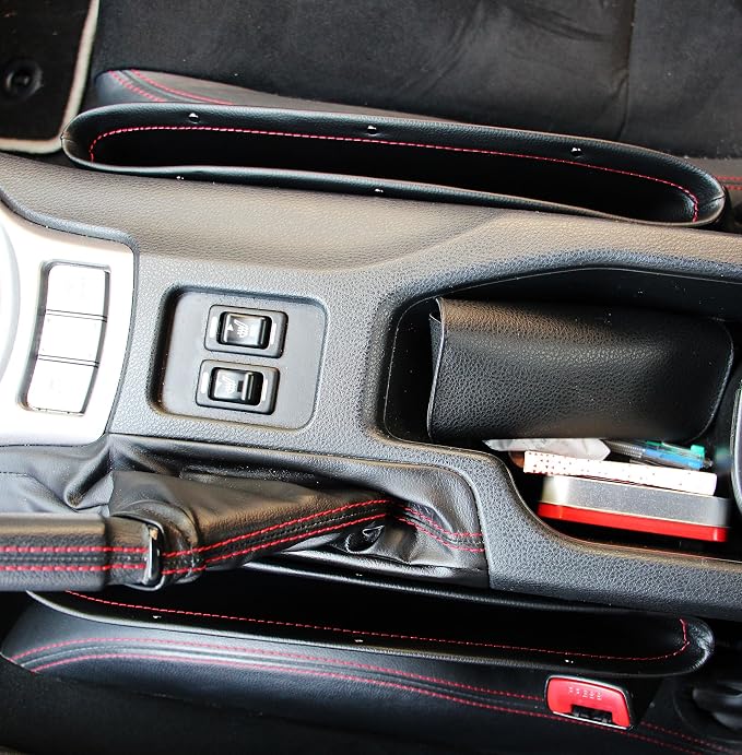 iJDMTOY Black Leather Car Side Pocket Organizers, Car Seat Catchers Compatible With Key, Wallet, Cell Phone, Sunglasses, etc - Image 7