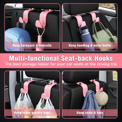 4-Pack Car Headrest Hooks Holds 55lbs Seat Storage Organizer for Bags | Durable ABS Material, 360° Rotating, Car Hanger for Backpack Umbrella Water Bottle Coat Handbags Groceries, Checkered Pink - Image 4
