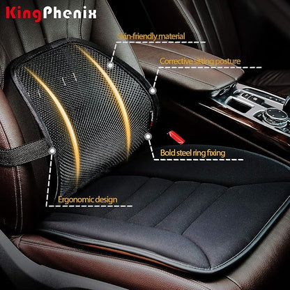 kingphenix 2-Pack Mesh Lumbar Support for Car and Office Chair Comfort | Breathable Mesh Back Support with Adjustable Curvature and Elastic Straps for Driving, Office Use and Long Sitting, Black - Image 2