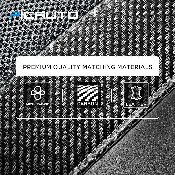 PIC AUTO Leather Car Seat Covers, Sports Carbon Fiber & Mesh Design, High-Back Two Front Set, Waterproof Automotive Seat Covers, Airbag Compatible, Universal Fit for Most Cars (Black & Gray) - Image 4